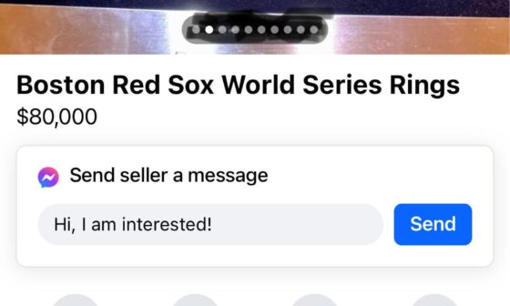 Former Red Sox employee is selling all 4 of his World Series Rings on Facebook Marketplace in Southwest Florida.