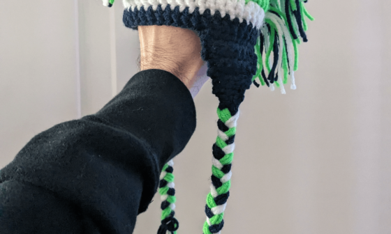 I made a crochet Seahawks hat for my new godson