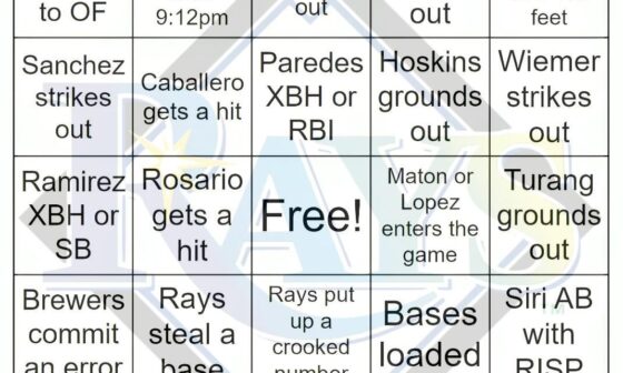 Rays vs Brewers Bingo, 4/30/2024