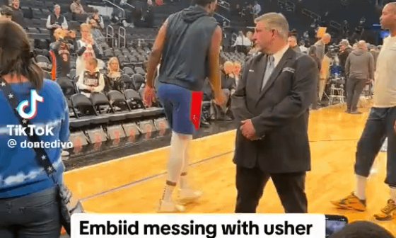Joel Embiid and 76ers staff legitimately harassing this MSG security guard doing his job is embarrassing. Taking shots while being OUT-OF-BOUNDS and the security guard somehow gets blamed.