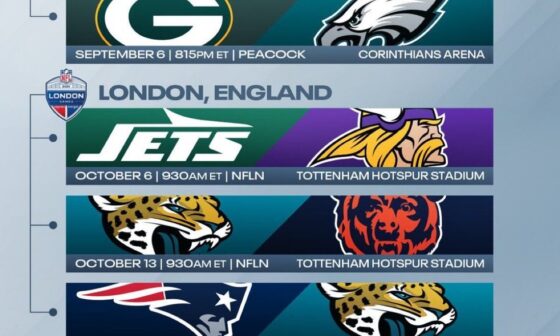[Schefter] NFL’s 2024 International Schedule: (Giants vs Panthers week 10 in Germany)