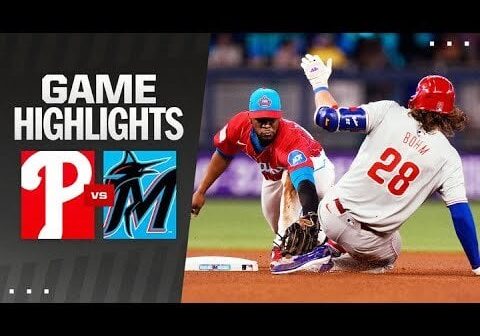 Phillies vs. Marlins Game Highlights. Second base got a workout, four players were tagged out trying to reach second.