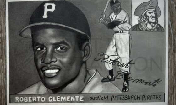 Check out this hand drawn Roberto Clemente rookie I recently completed.  It took me somewhere around 20 hours to finish up.