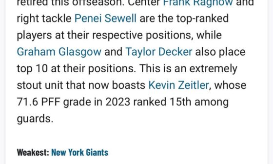 Thought our line was questionable? PFF says G men have the weakest.