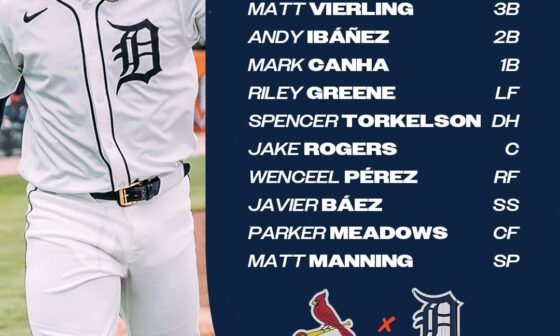 Detroit Tigers’ starting lineup for game 2 of today’s doubleheader against the Cardinals!