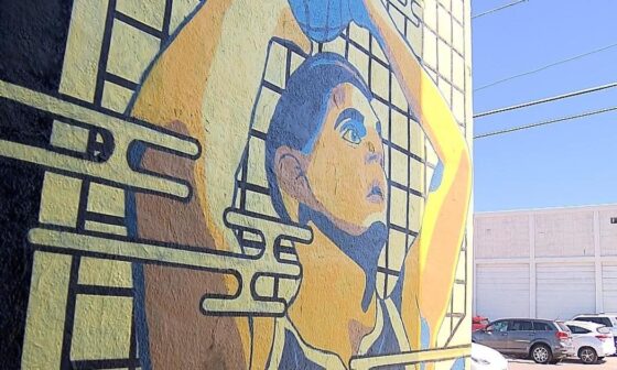 New Nikola Jokic mural going up in Denver's RiNo arts district, showing the MVP's "iconic pose"