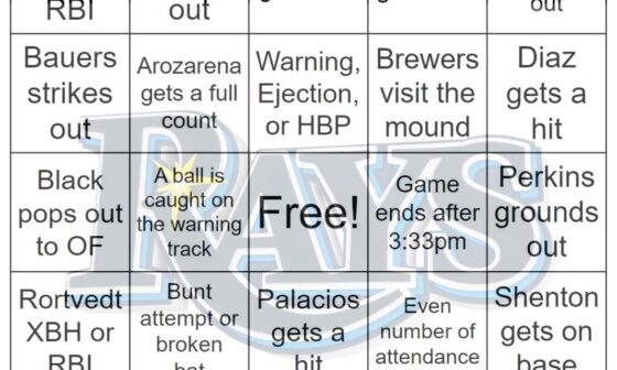 Rays vs Brewers Bingo, 5/01/2024