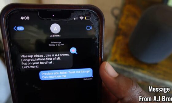AJ Brown's text to Ainias Smith after being drafted [From Ainias Smith's draft day vlog]