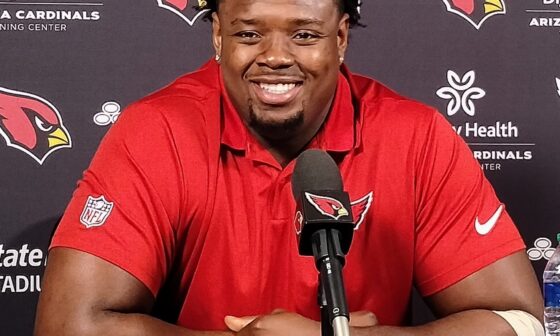 [Calvisi] “I haven’t stopped smiling.”   #AZCardinals RD 5 rookie OT Chris Jones (6-5, 305) on arriving for rookie camp.   “I legit have no fear (of NFL). Cause if you don’t believe in yourself, who will?”