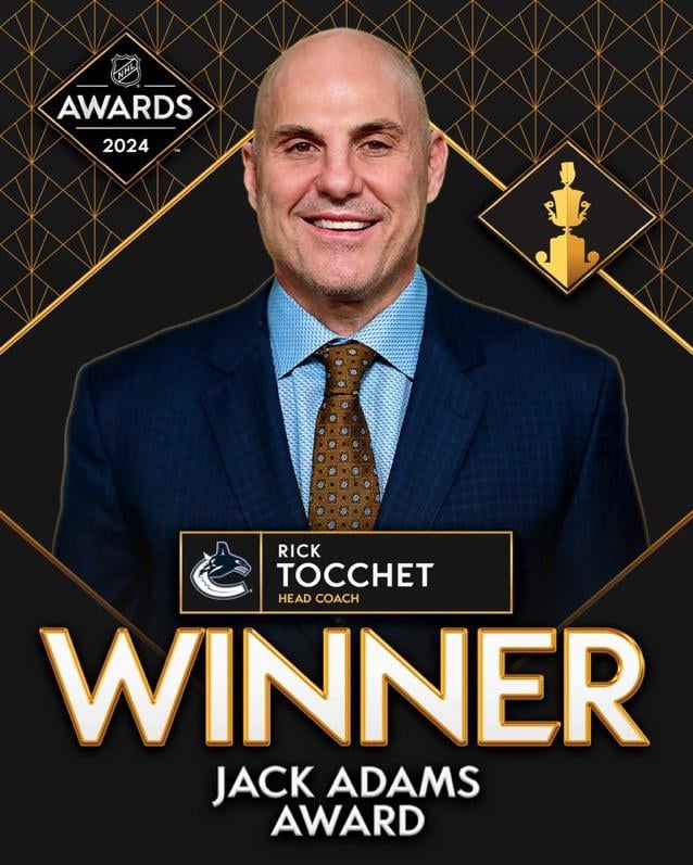 Rick Tocchet of the Canucks is this year's Jack Adams Award winner for coach of the year
