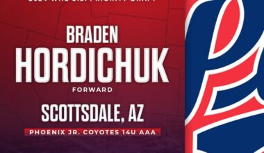[WHL] With the first overall pick in the 2024 U.S. Priority Draft, the @WHLPats select Braden Hordichuk from the Phoenix Jr. Coyotes 14U AA.