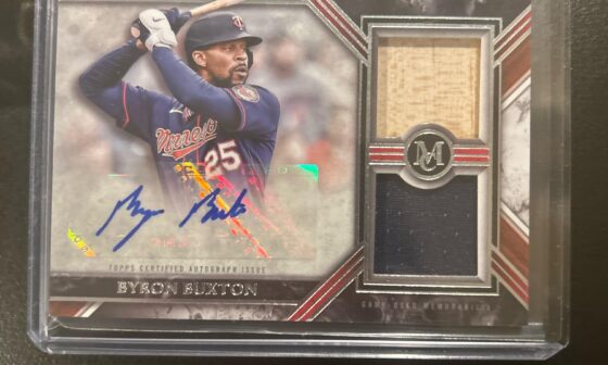 Awesome Byron Buxton bat and jersey patch autographed card