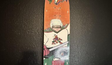 Finally got the Phoenix Coyotes skateboard on the wall. I suck at taking pix but I tried since people wanted to see