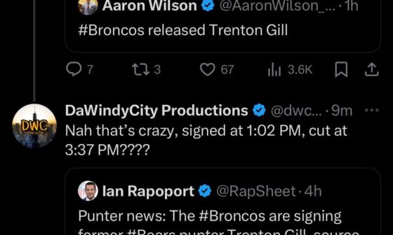Trenton Gill was signed and released by the Broncos within 3 hours today