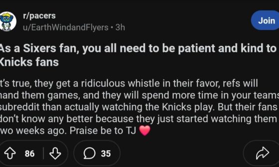 LMAO pathetic fanbase going to Pacers sub trying to get sympathy as if their brst player isnt averaging 12 FTs a game 😂