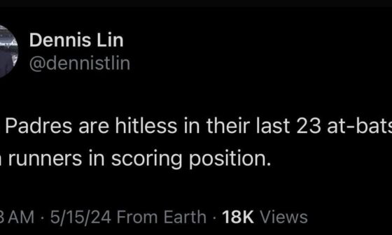 [Lin] The Padres are hitless in their last 23 at-bats with runners in scoring position.