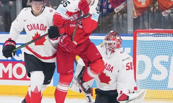 Kaiden Guhle had one assist and played 18:08 mins (3rd most on the team) in a 5-1 win for Team Canada vs Denmark today