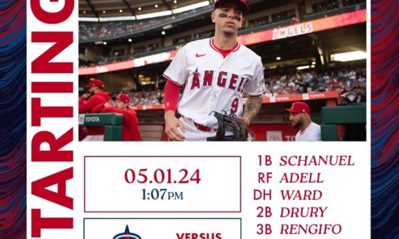 Another late lineup Ward @ DH, Thaiss @ C, and Pillar making his Angels debut @ LF