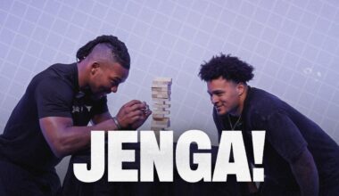 Bijan Robinson and Tyler Allgeier face off in a game of Jenga! | Atlanta Falcons
