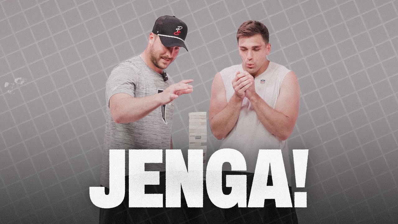 Kaden Elliss and Nate Landman face off in a game of Jenga! | Atlanta Falcons