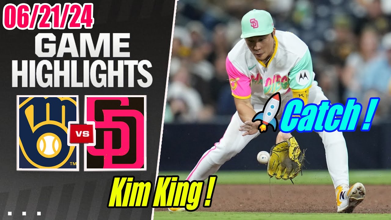 San Diego Padres vs Milwaukee Brewers [Game Highlights] June 21, 2024 | Great Catch ! Kim King !
