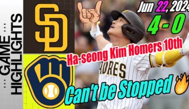 Padres vs Brewers Full Game Highlights June 22, 2024 | Ha-seong Kim Home Run 10th Season 🚀