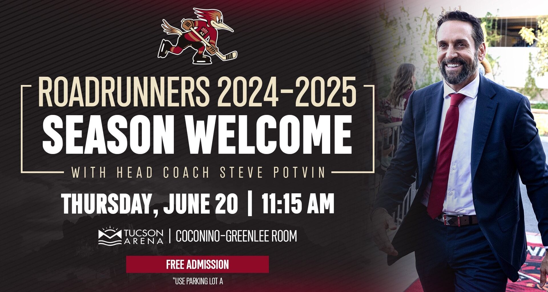 [Tucson Roadrunners] "Join us this Thursday at the @TCCTucson. Roadrunners head coach Steve Potvin will be on hand for a press conference to discuss our team's ongoing commitment to the city of Tucson. Admission is free & open to the public!"