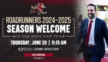 [Tucson Roadrunners] "Join us this Thursday at the @TCCTucson. Roadrunners head coach Steve Potvin will be on hand for a press conference to discuss our team's ongoing commitment to the city of Tucson. Admission is free & open to the public!"