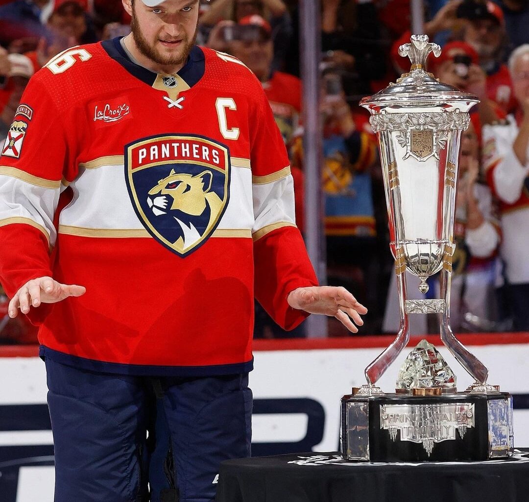 Barkov with the Prince of Wales Trophy in 2024 vs 2023.
