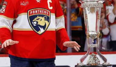 Barkov with the Prince of Wales Trophy in 2024 vs 2023.