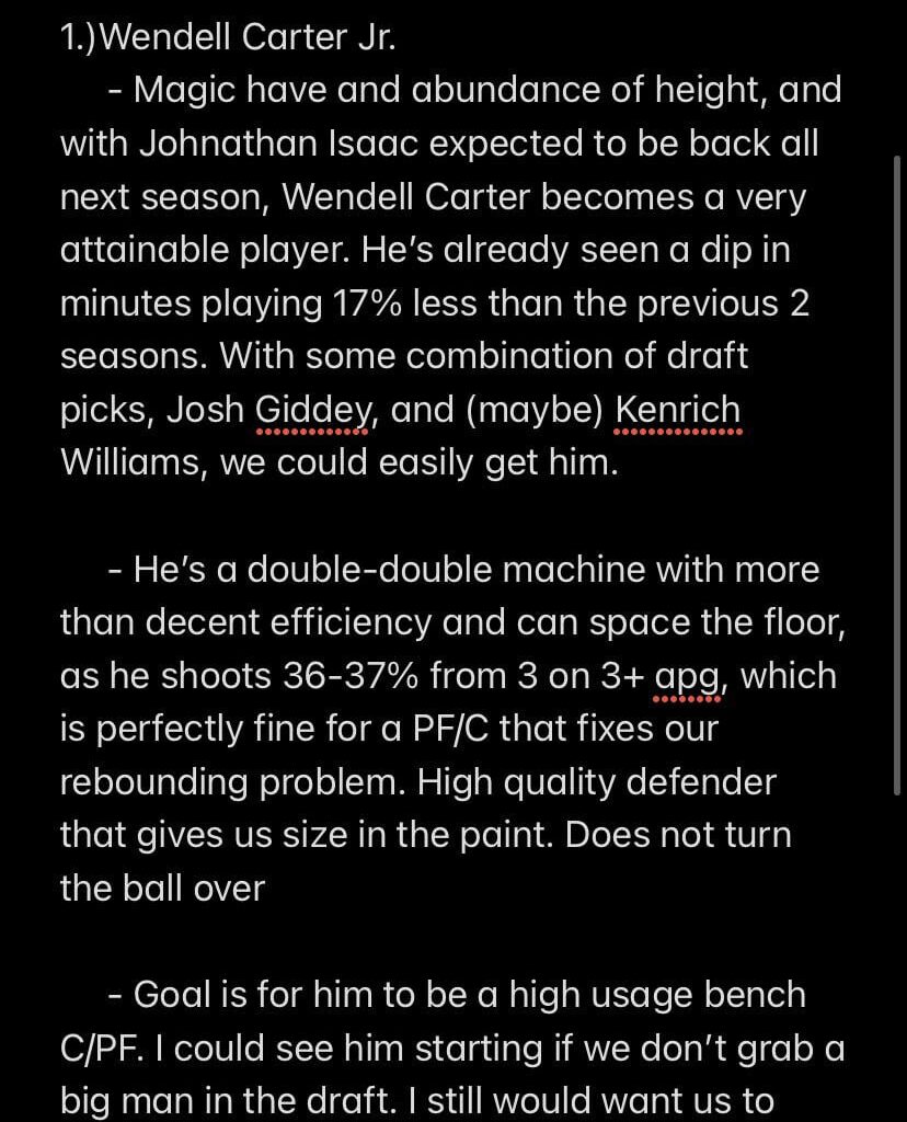 Why I think we should trade for Wendell Carter Jr (Career 12.5pts, 8.5reb)