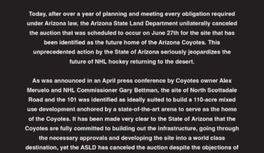 Coyotes Statement regarding the Land Auction being cancelled.