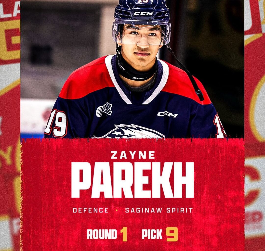 The Flames select Zayne Parekh with the ninth overall pick