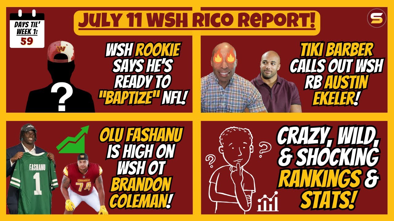😳WSH Rookie Ready to "Baptize" NFL! Tiki Barber Calls Out Austin Ekeler! CRAZY STATS & RANKS! & More