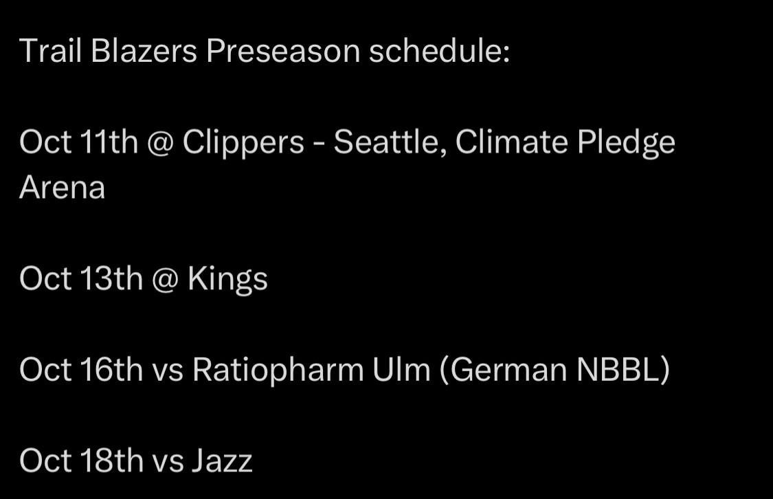 Trail Blazers Preseason schedule: (Per Marang on X)