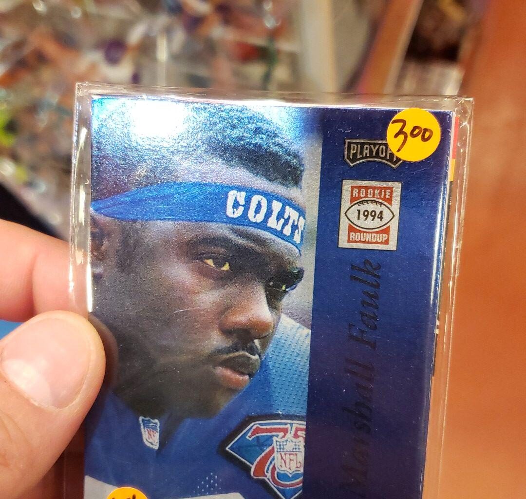 Imagine my surprise when I stumbled upon this Marshall Faulk rookie card during my honeymoon at a random pawn shop in Osaka, Japan. 300 Yen ~ $1.85
