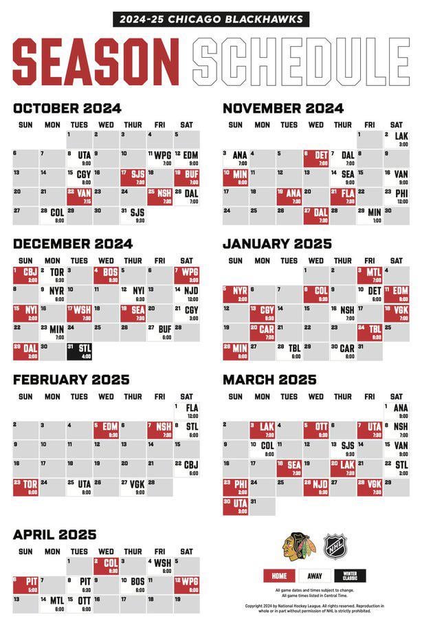 2024-25 Blackhawks Schedule