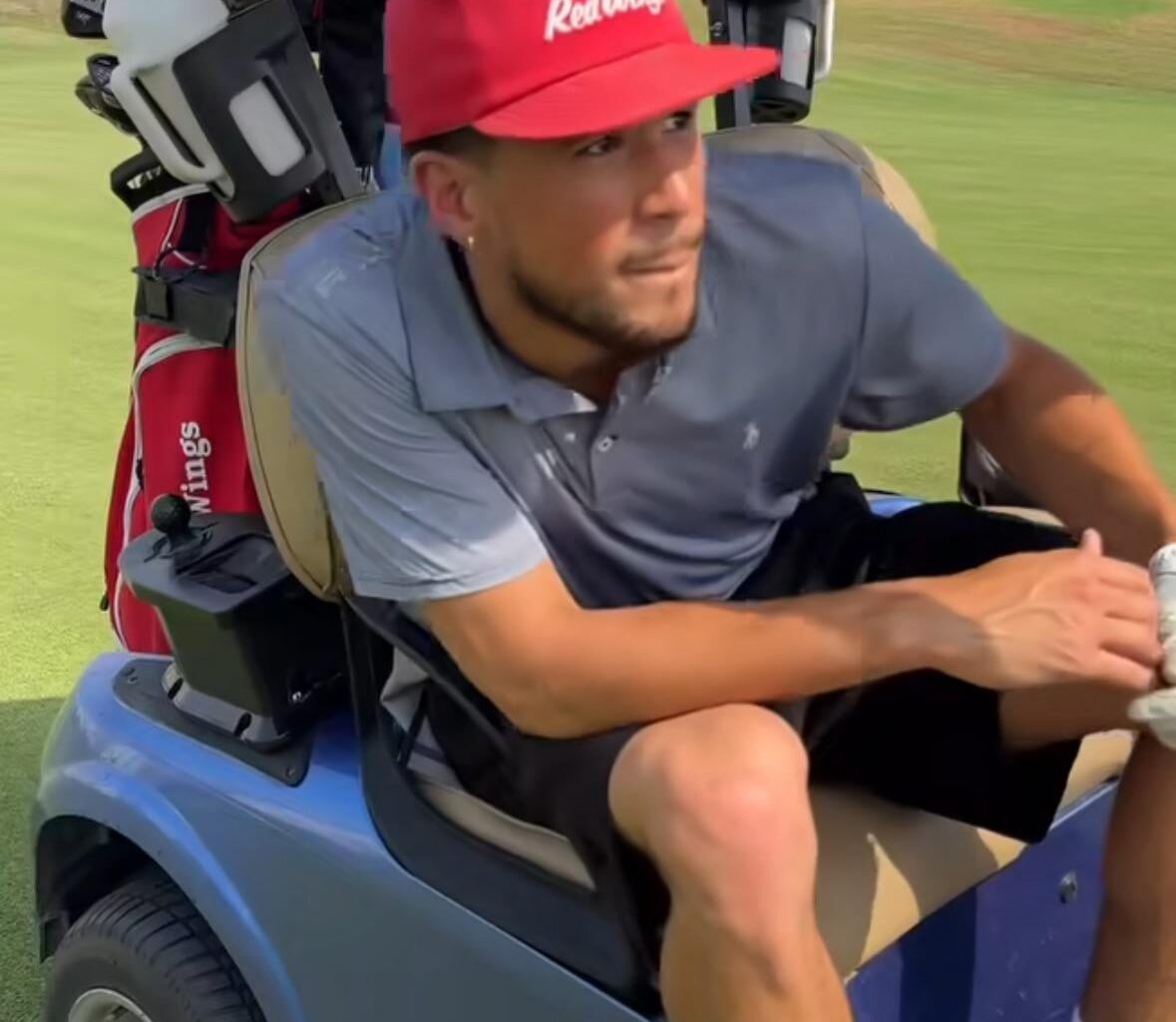 Devin Booker getting in a round of golf in Abu Dhabi with Steph and Tatum