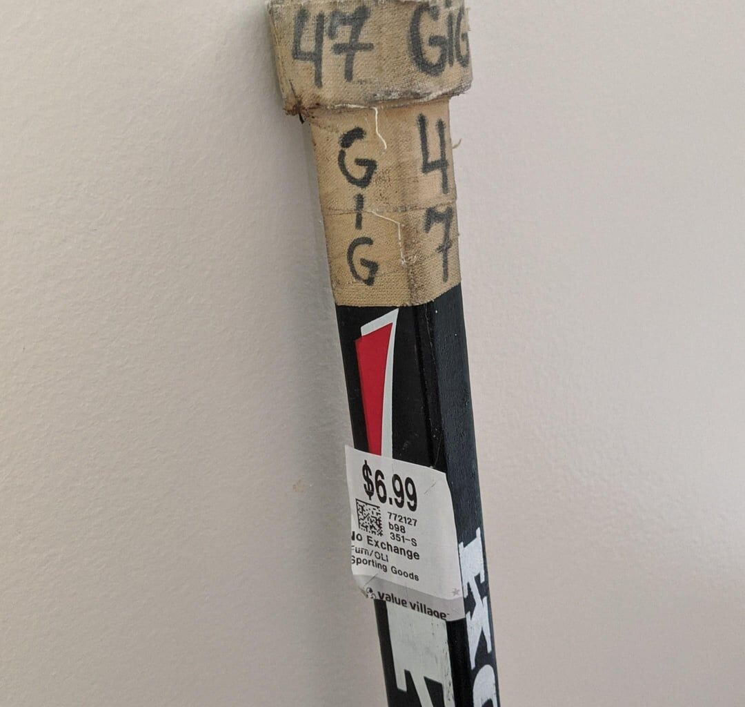 I bought this goalie stick at a thrift store. I believe it was game used by JS Giguere