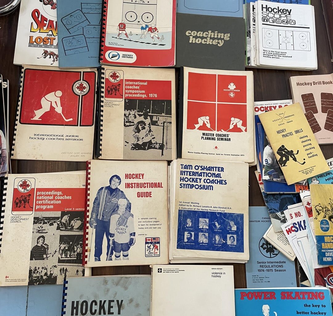 Yard sale find today, two boxes of hockey books that belonged to a high level coach from 1950s to 80s.