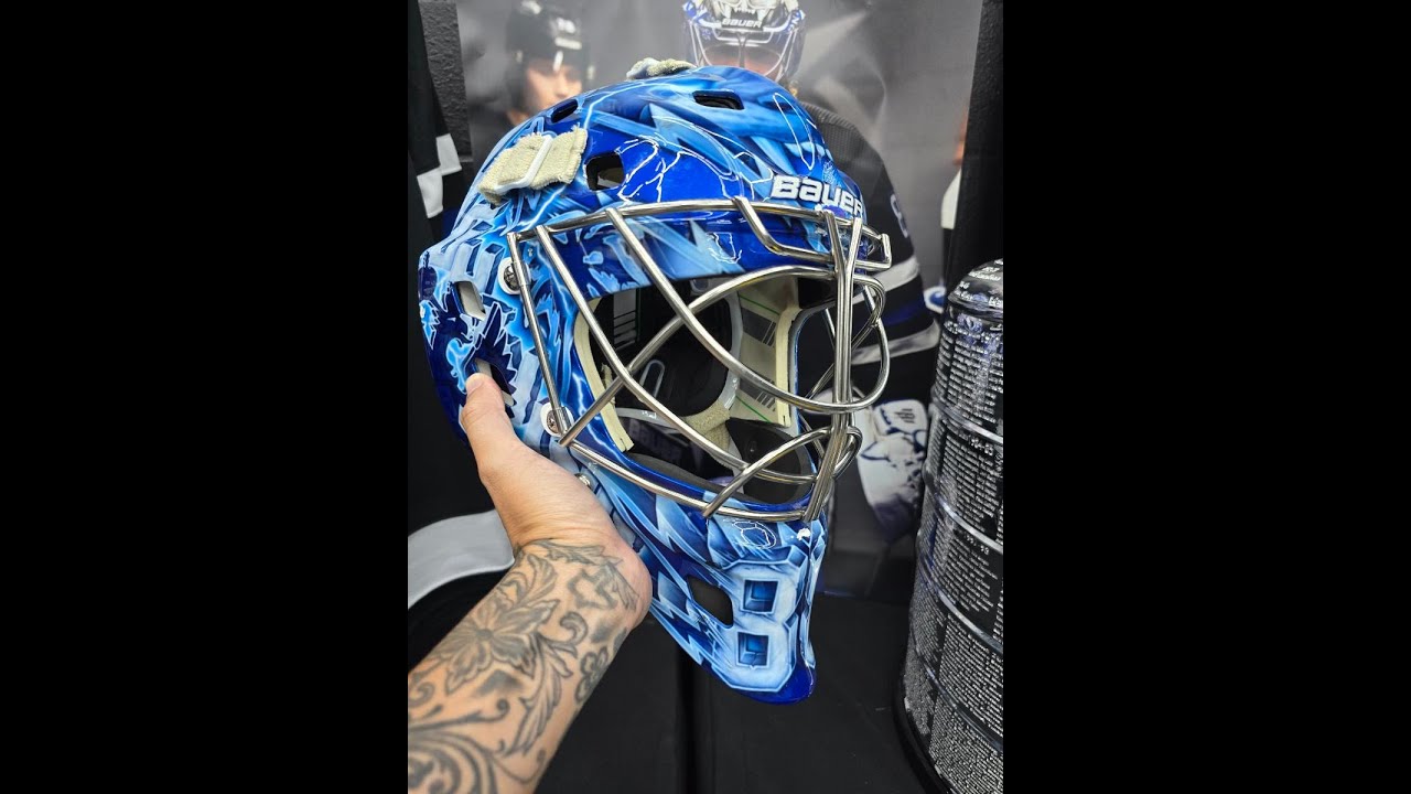 Game Worn Exchange: ANDREI VASILEVSKIY Goalie Mask Game Worn Used 2022-23 Tampa Bay Lightning