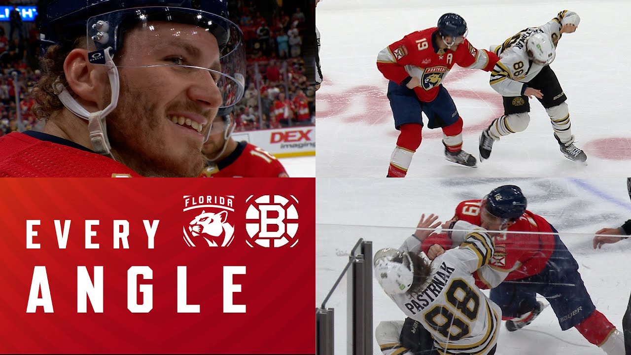 EVERY ANGLE: Tkachuk & Pastrnak DROP THE GLOVES! 🥊