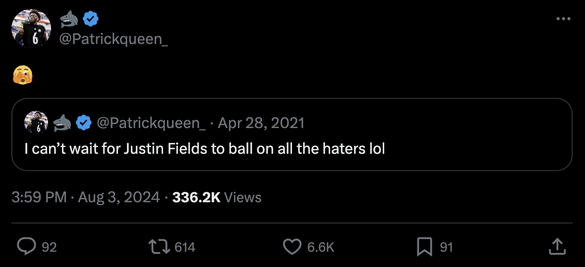 Safe to say Patrick Queen is a fan of the backup QB