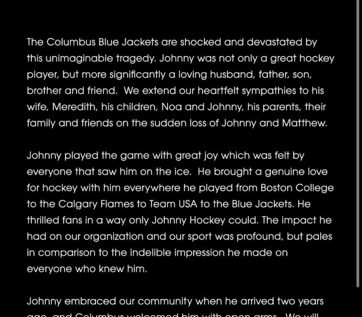 Finally confirmed: Johnny and Matthew Gaudreau have been in a horrible accident and both have passed.