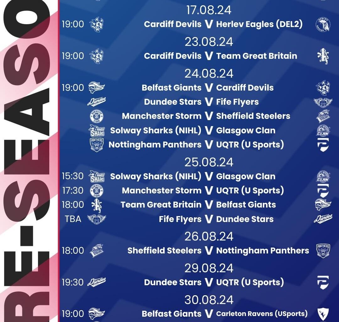 EIHL 2024 pre-season fixtures include multiple U Sports teams,  European clubs and a national team