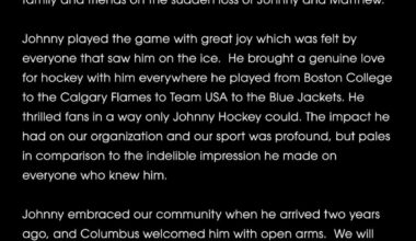 Sad day for hockey indeed. Columbus have just put out a statement in regards to Johnny. Once again a sad day for hockey