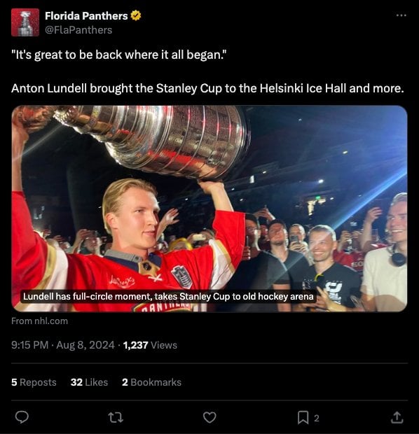 Anton Lundell brings Stanley Cup to Helsinki Ice Hall for full-circle moment