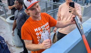 Went to the O's @ Dodgers Game Tonight, and Good Guy Gunnar Henderson came over and gifted a bat!