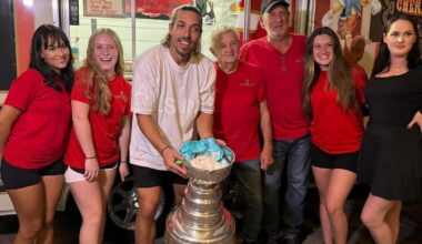 Flames forward Ryan Lomberg has his day with the Cup, bids a cheerful farewell to the Sunshine State with a delicious sundae 🏆🍨 [📸: Carey Anne]