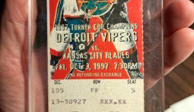 Ticket stub from Gordie Howe's last pro hockey game with the Detroit Vipers.
